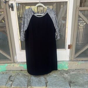LOFT Black Dress with Tweed Sleeves